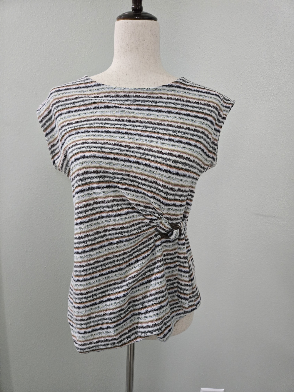 Striped Tie-Waist Cap Sleeve Top in Cream and Black